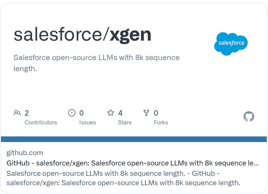 文本理解与代码补全都很强！Salesforce开源支持8K上下文输入的大语言模型XGen-7B！