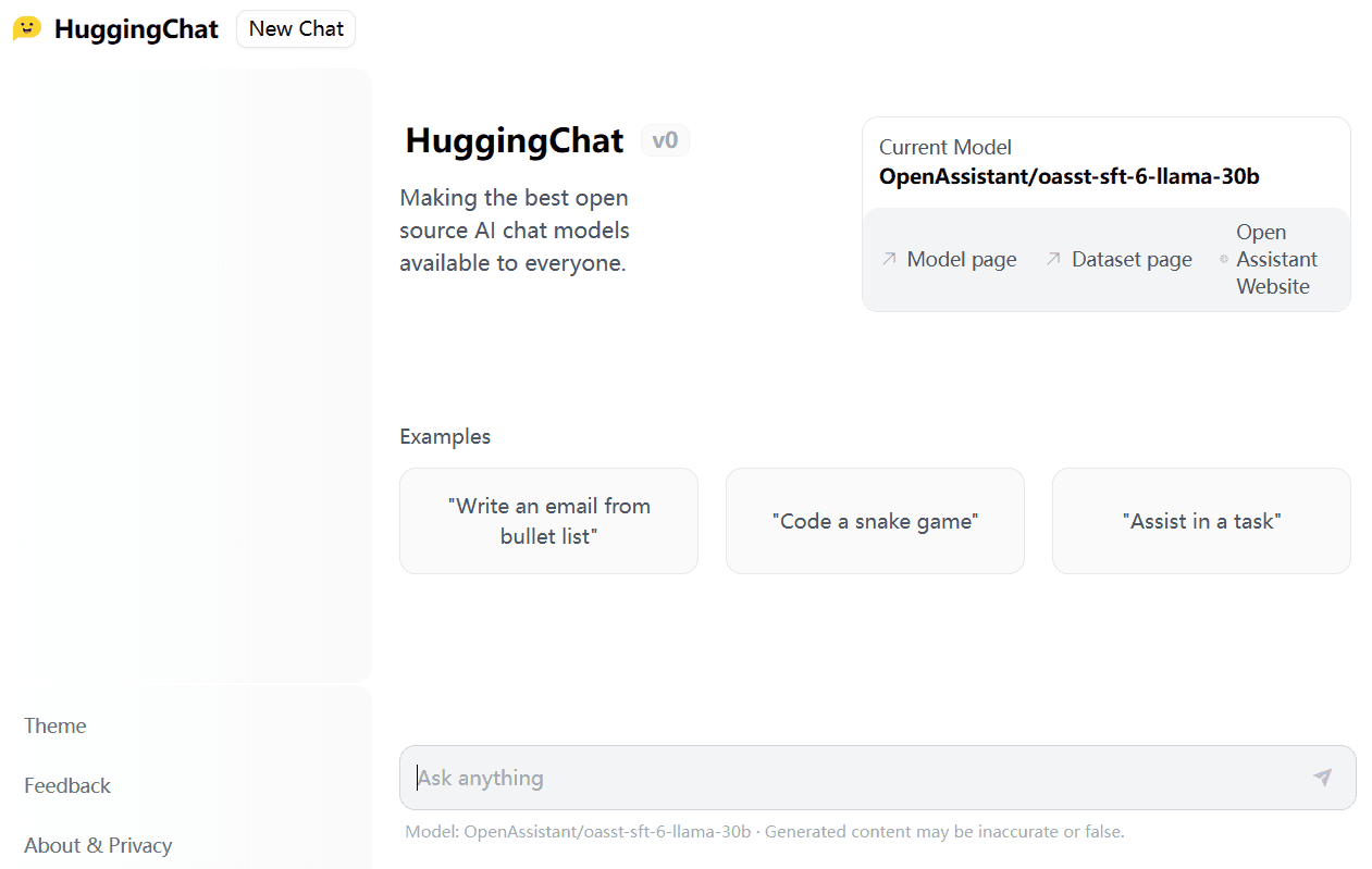 ChatGPT的强有力挑战者HuggingChat发布——速度很快，不过水平略差~~