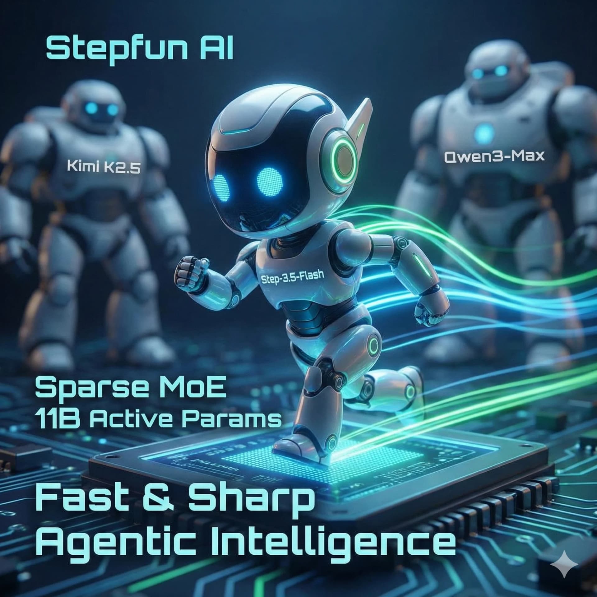 阶跃星辰StepFun开源激活参数只有11B的Step-3.5-Flash模型，但是评测结果和Kimi K2.5、Qwen3-Max-Thinking差不多，最高推理速度可以达到350tokens/s！