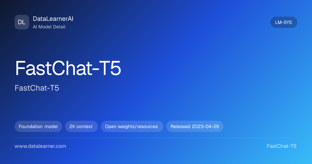 FastChat-T5：评测、参数、下载与模型卡 | DataLearnerAI