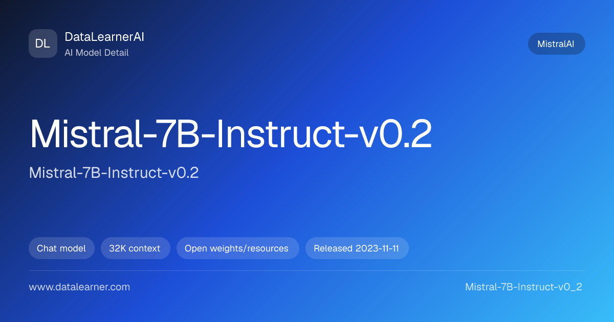 Mistral-7B-Instruct-v0.2：评测、参数、下载与模型卡 | DataLearnerAI