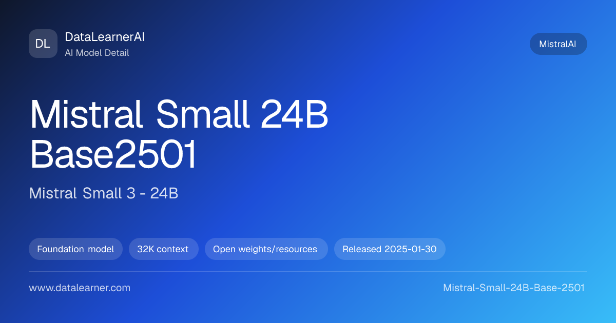 Mistral Small 3 - 24B：评测、参数、下载与模型卡 | DataLearnerAI