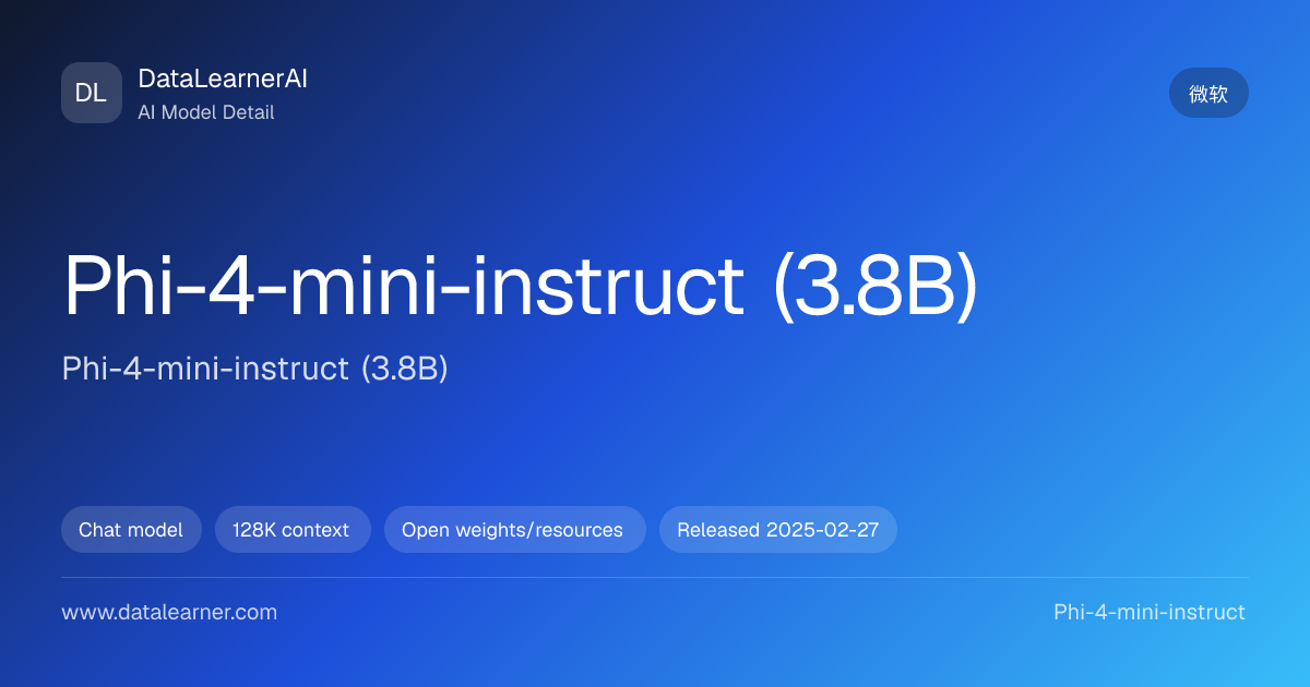 Phi-4-mini-instruct (3.8B)：评测、参数、下载与模型卡 | DataLearnerAI