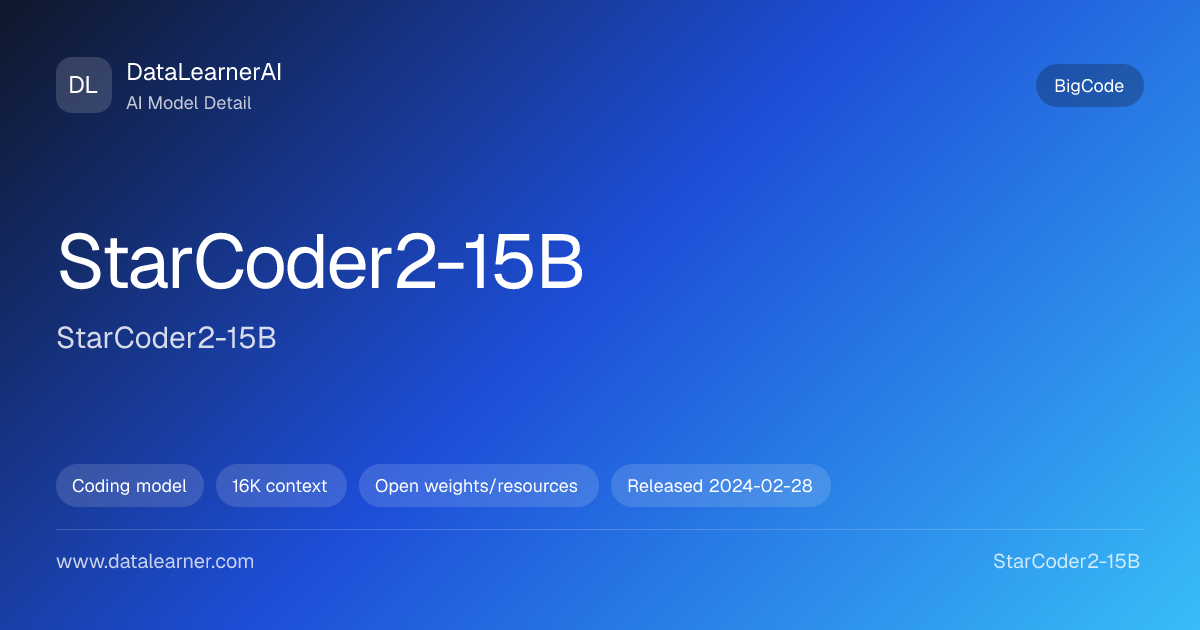 StarCoder2-15B：评测、参数、下载与模型卡 | DataLearnerAI