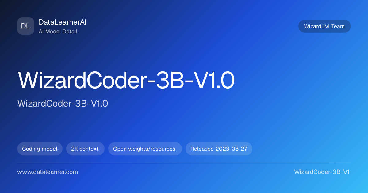 WizardCoder-3B-V1.0：评测、参数、下载与模型卡 | DataLearnerAI