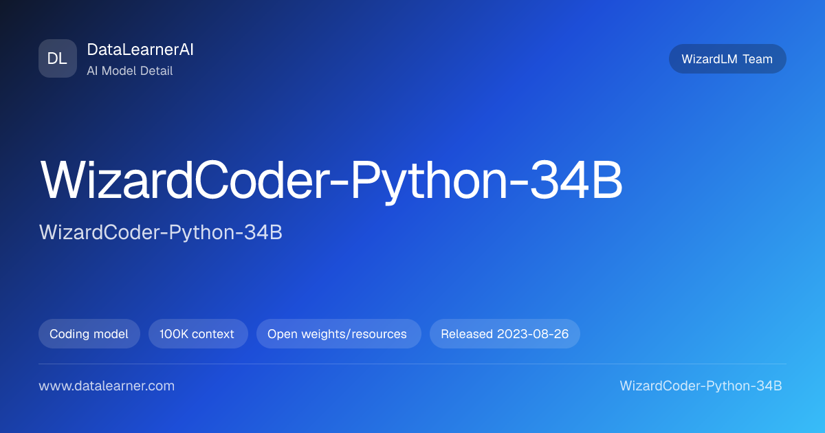 WizardCoder-Python-34B：评测、参数、下载与模型卡 | DataLearnerAI
