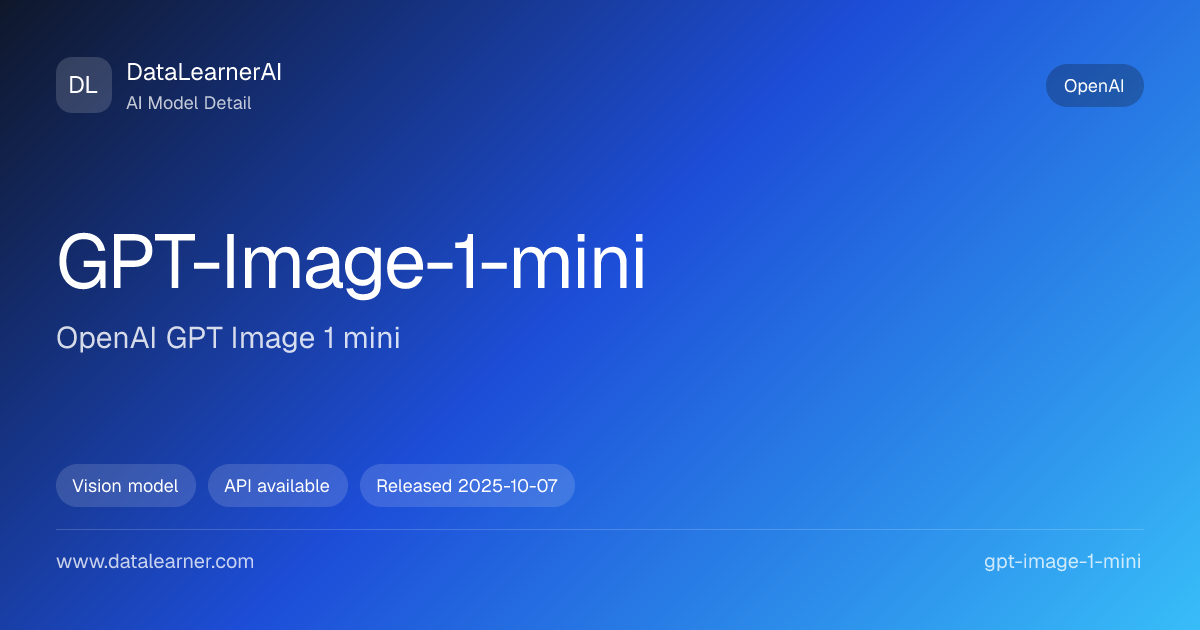 OpenAI GPT Image 1 mini：评测、价格、API 与模型参数 | DataLearnerAI