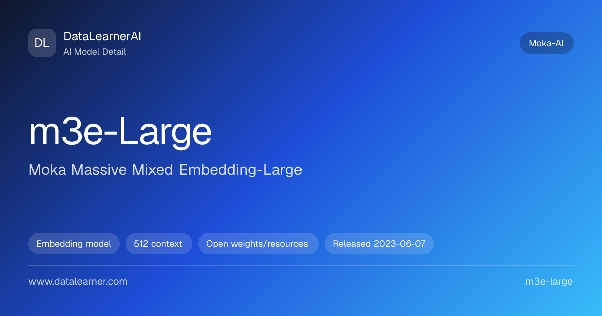 Moka Massive Mixed Embedding-Large：评测、参数、下载与模型卡 | DataLearnerAI