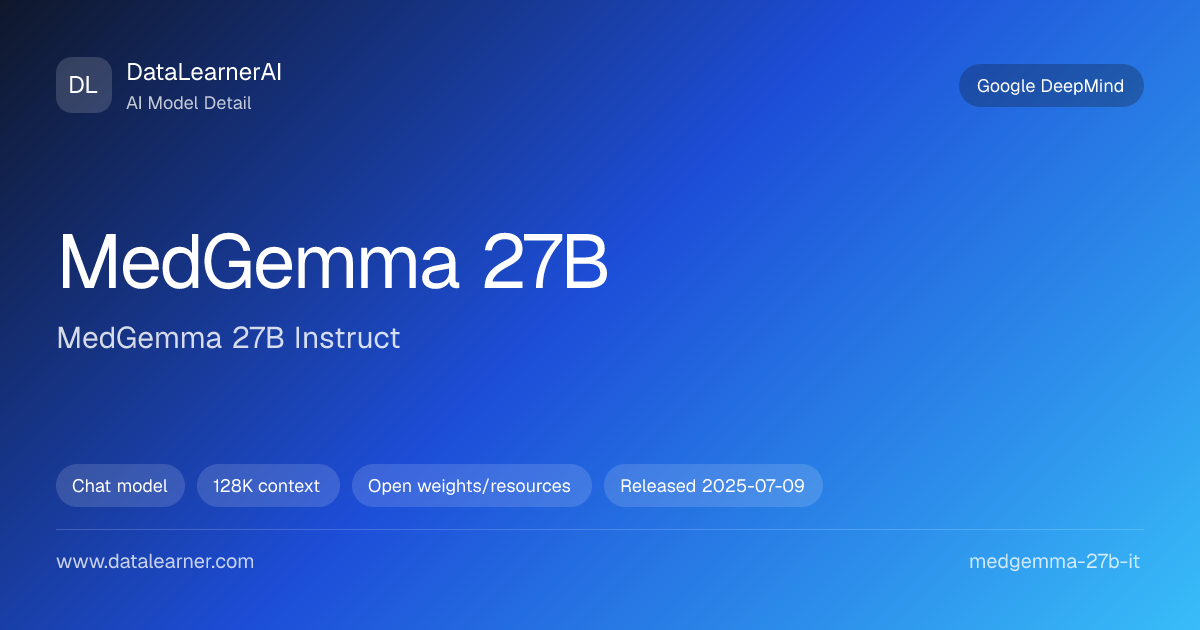 MedGemma 27B Instruct：评测、参数、下载与模型卡 | DataLearnerAI
