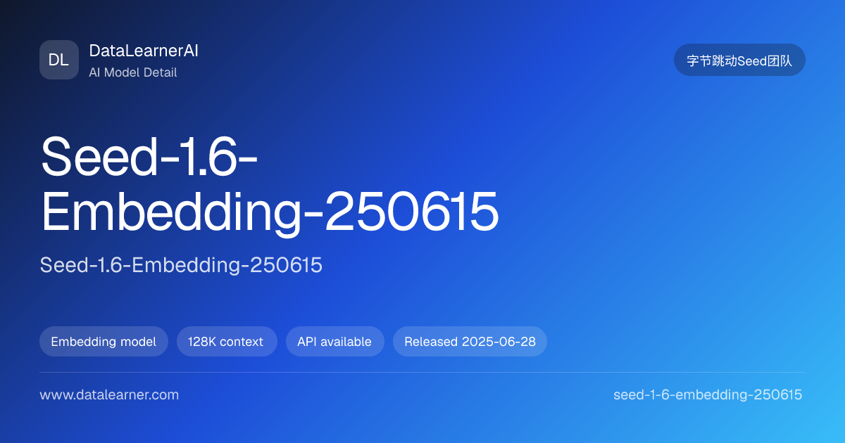 Seed-1.6-Embedding-250615：评测、价格、API 与模型参数 | DataLearnerAI