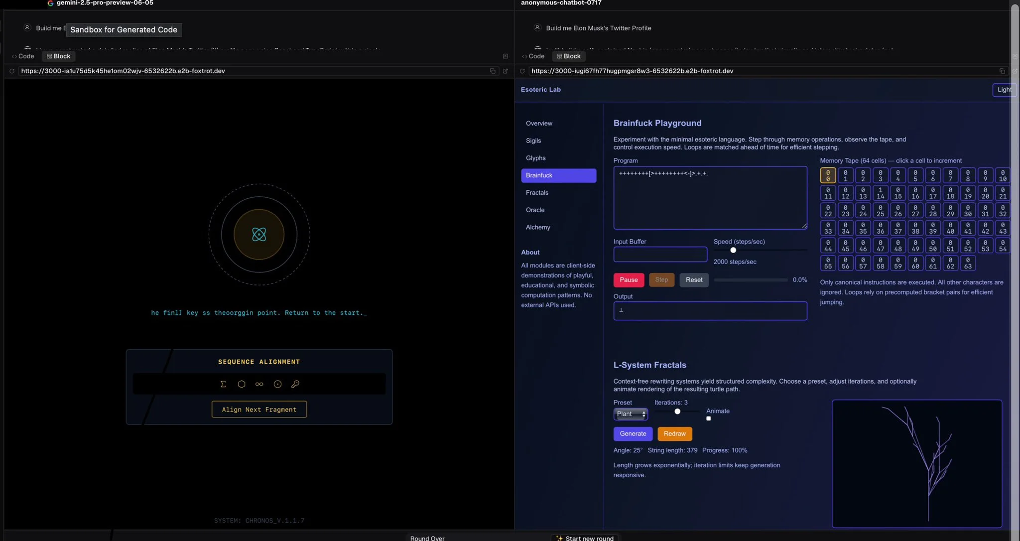 o3 alpha模型和gemini 2.5 pro模型做网页对比