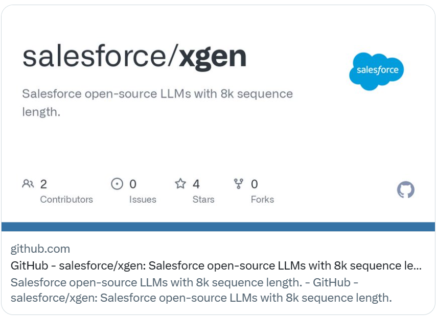 文本理解与代码补全都很强！Salesforce开源支持8K上下文输入的大语言模型XGen-7B！