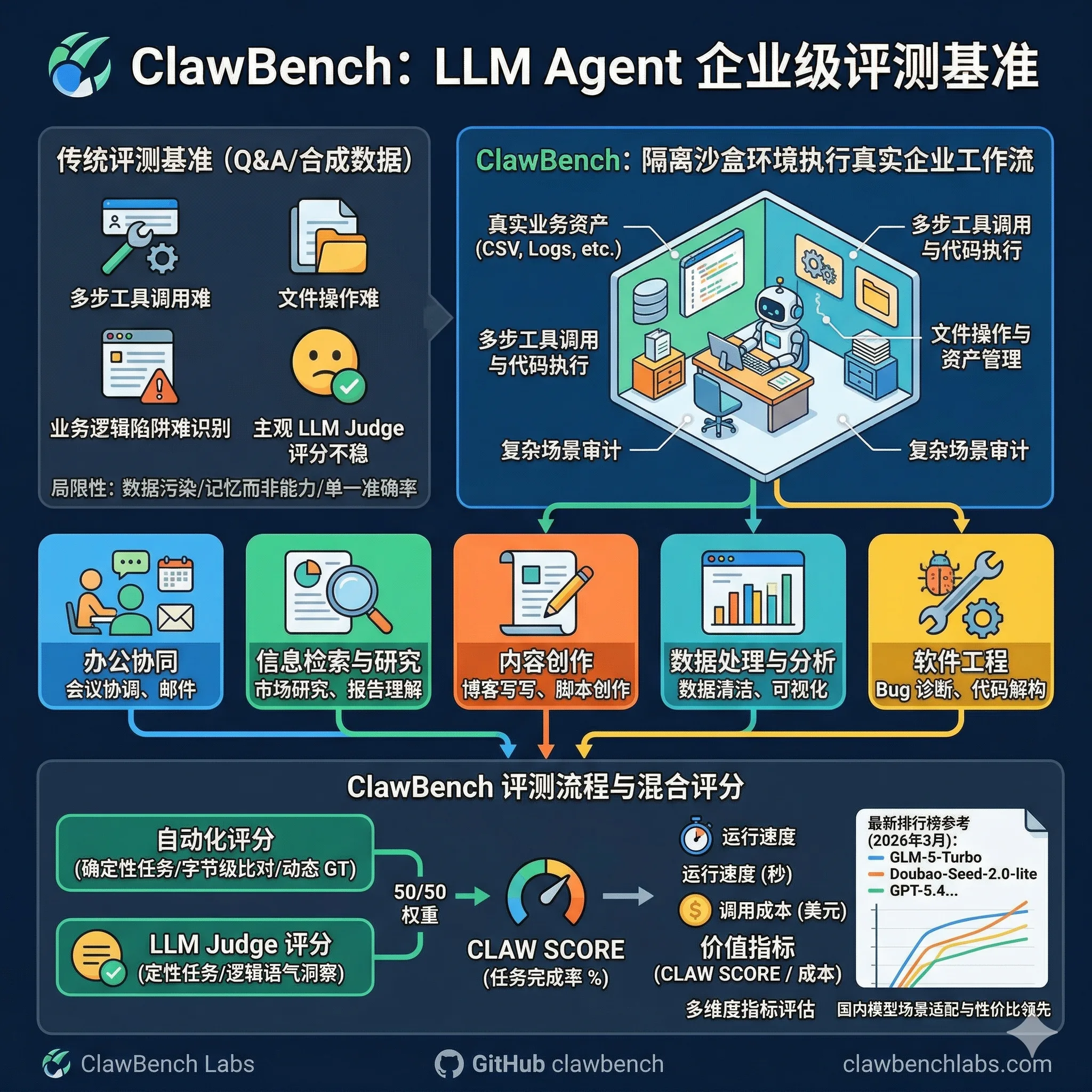 ClawBench：针对OpenClaw场景的大模型智能体（LLM Agent）的评测基准。