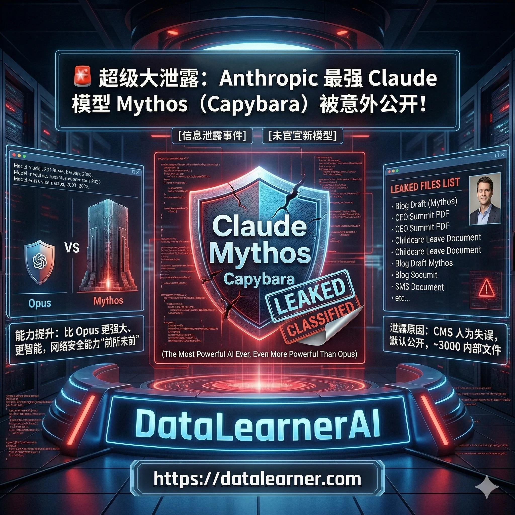 重磅！Anthropic官方数据泄露，正在测试新的大模型Claude Mythos，规模超越Opus，能力实现“阶梯式”飞跃！